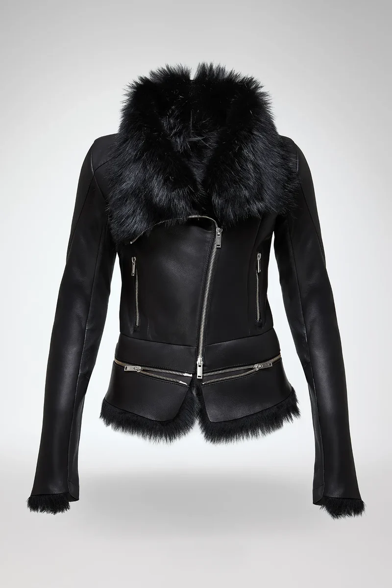 Josette - Schwarze Lammfelljacke
