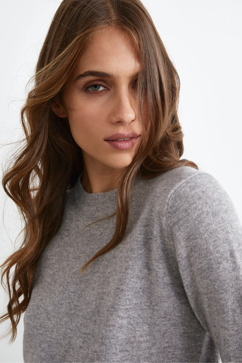 Maglioncino girocollo lana e cashmere - CENERE
