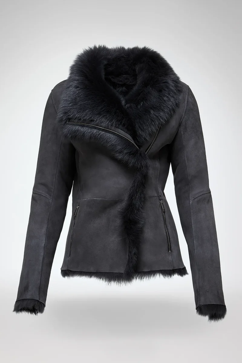 Adila - Anthrazitfarbene Lammfelljacke