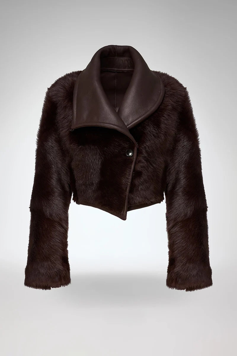 Ashley - Kirschroter Lammfelljacke