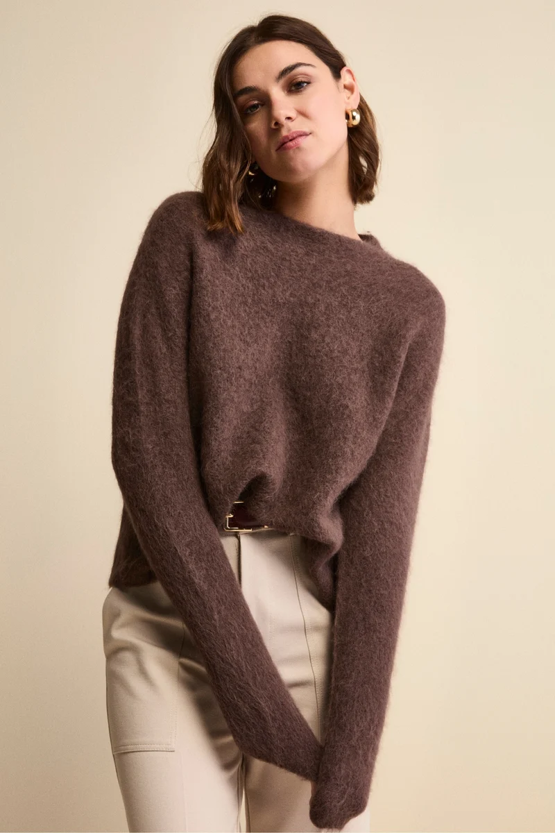 Maglia Girocollo Boxy in Misto Alpaca - T.MORO