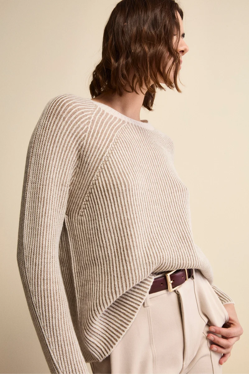 Maglia Fantasia in Lana Merino a Costa Inglese - FANT. BEIGE