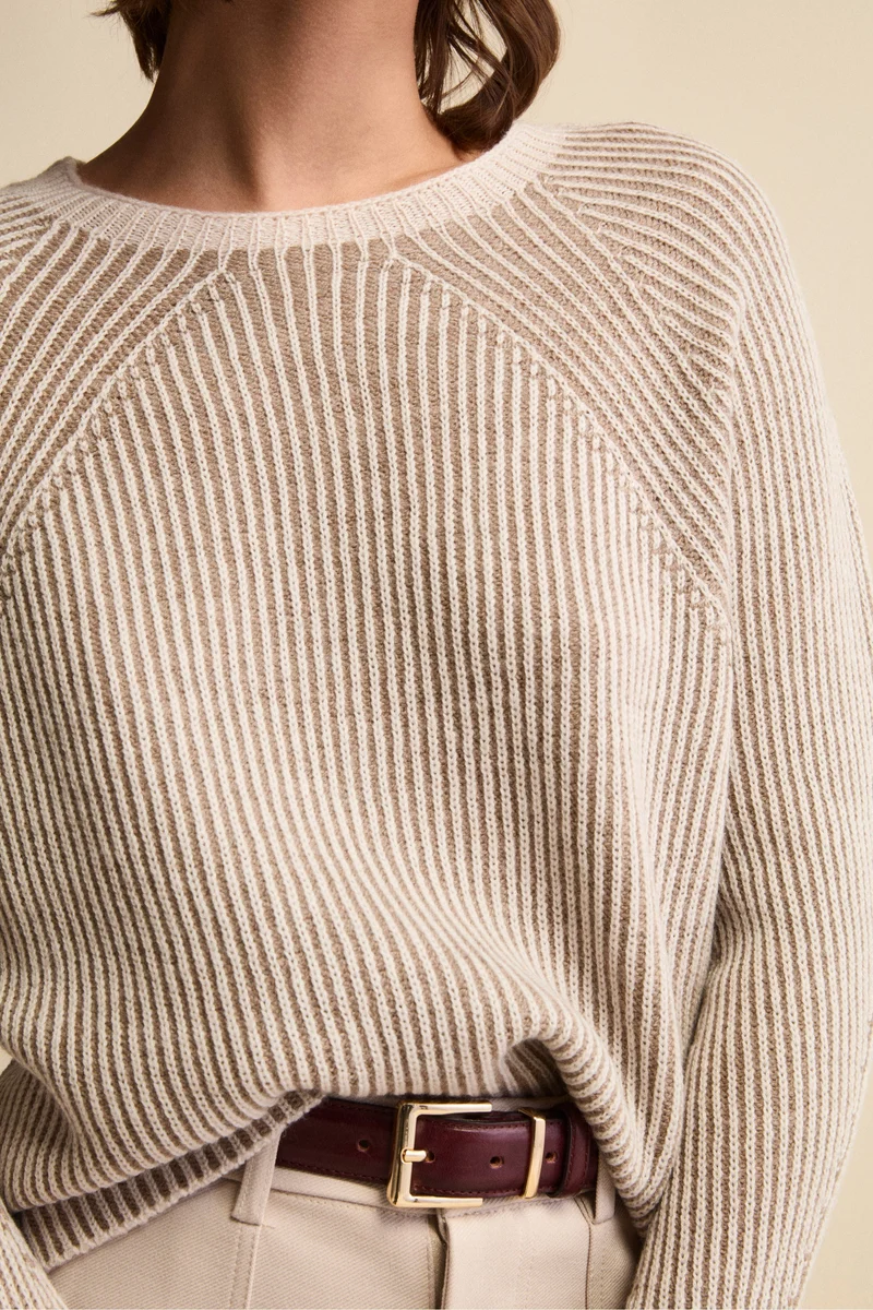 Maglia Fantasia in Lana Merino a Costa Inglese - FANT. BEIGE