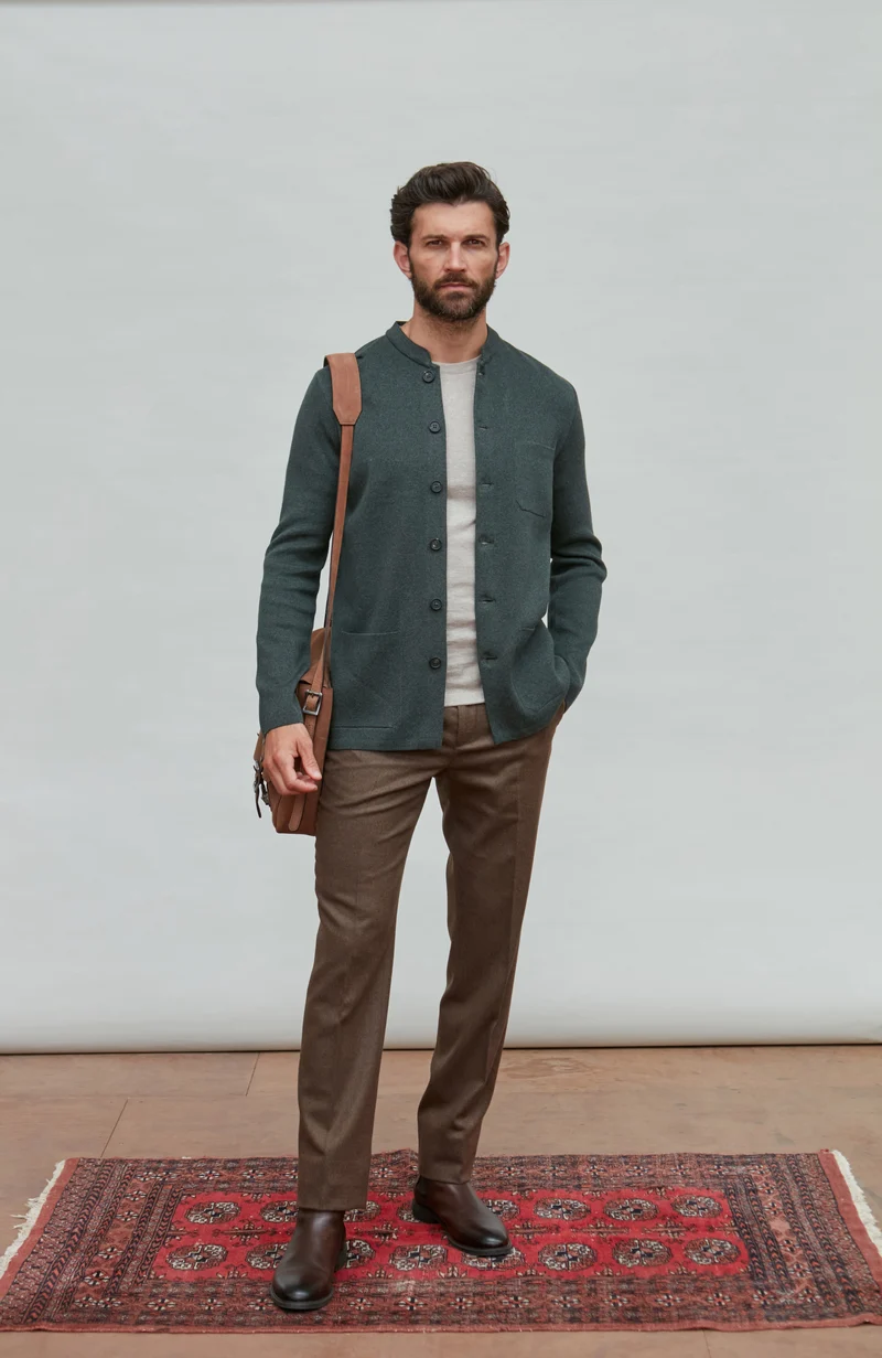 Mens Midweight Cotton Knitted Nehru Jacket
