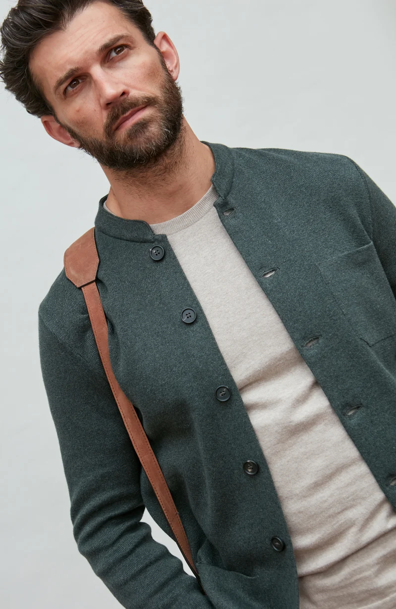 Mens Midweight Cotton Knitted Nehru Jacket
