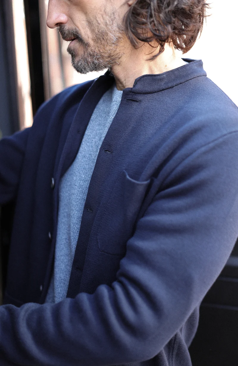 Mens Midweight Cotton Knitted Nehru Jacket