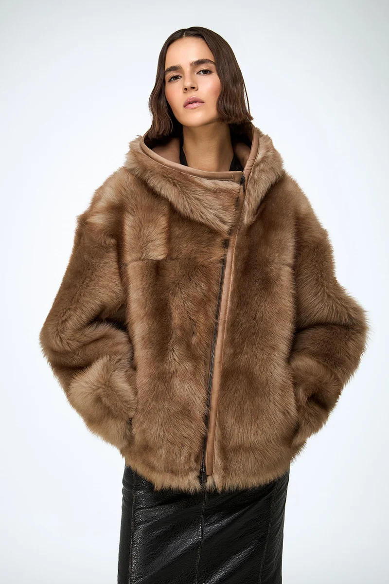 Linda – Sand - Lammfelljacke