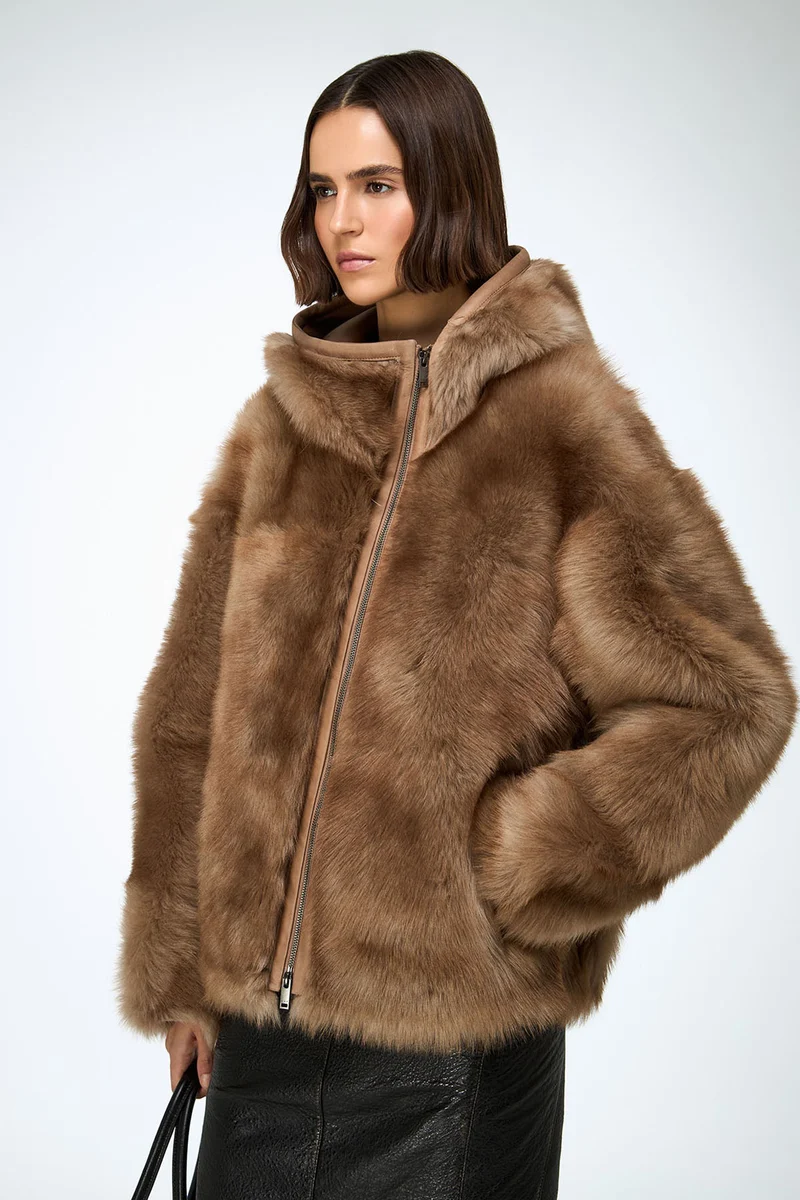 Linda – Sand - Lammfelljacke