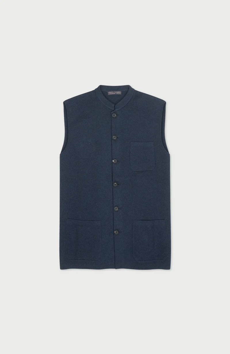 Mens Midweight Cotton Knitted Nehru Waistcoat