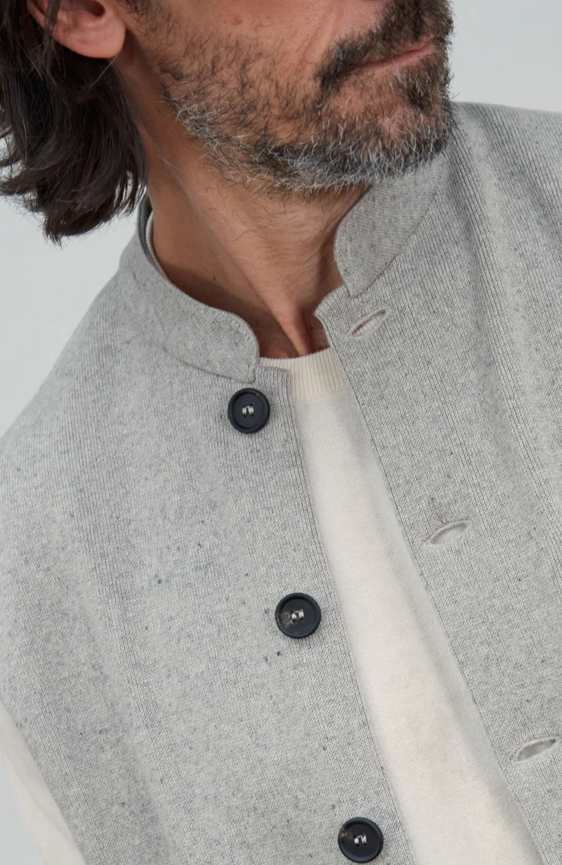 Mens Midweight Cotton Knitted Nehru Waistcoat