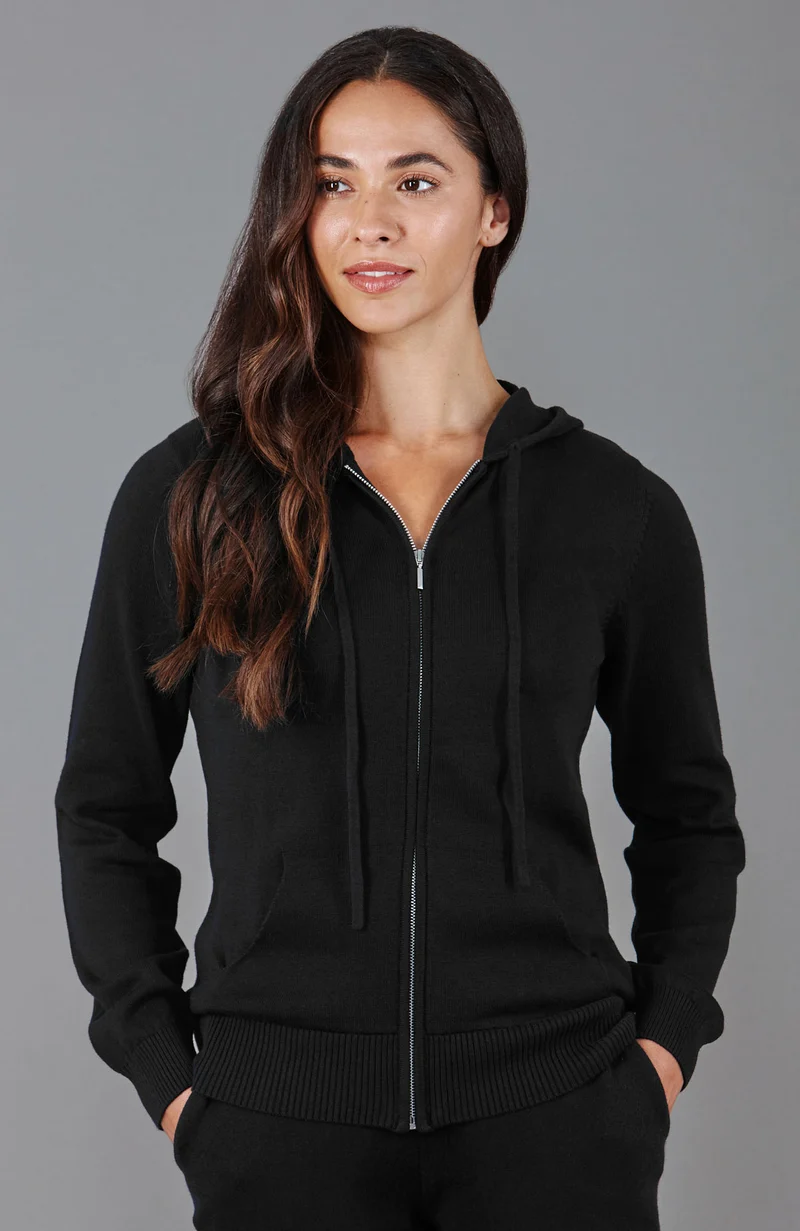 Damen-Kapuzenpullover aus 100 % Baumwolle mit durchgehendem Reißverschluss