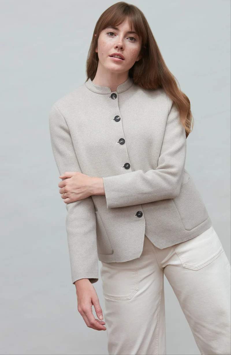 Womens Midweight Cotton Knitted Nehru Jacket