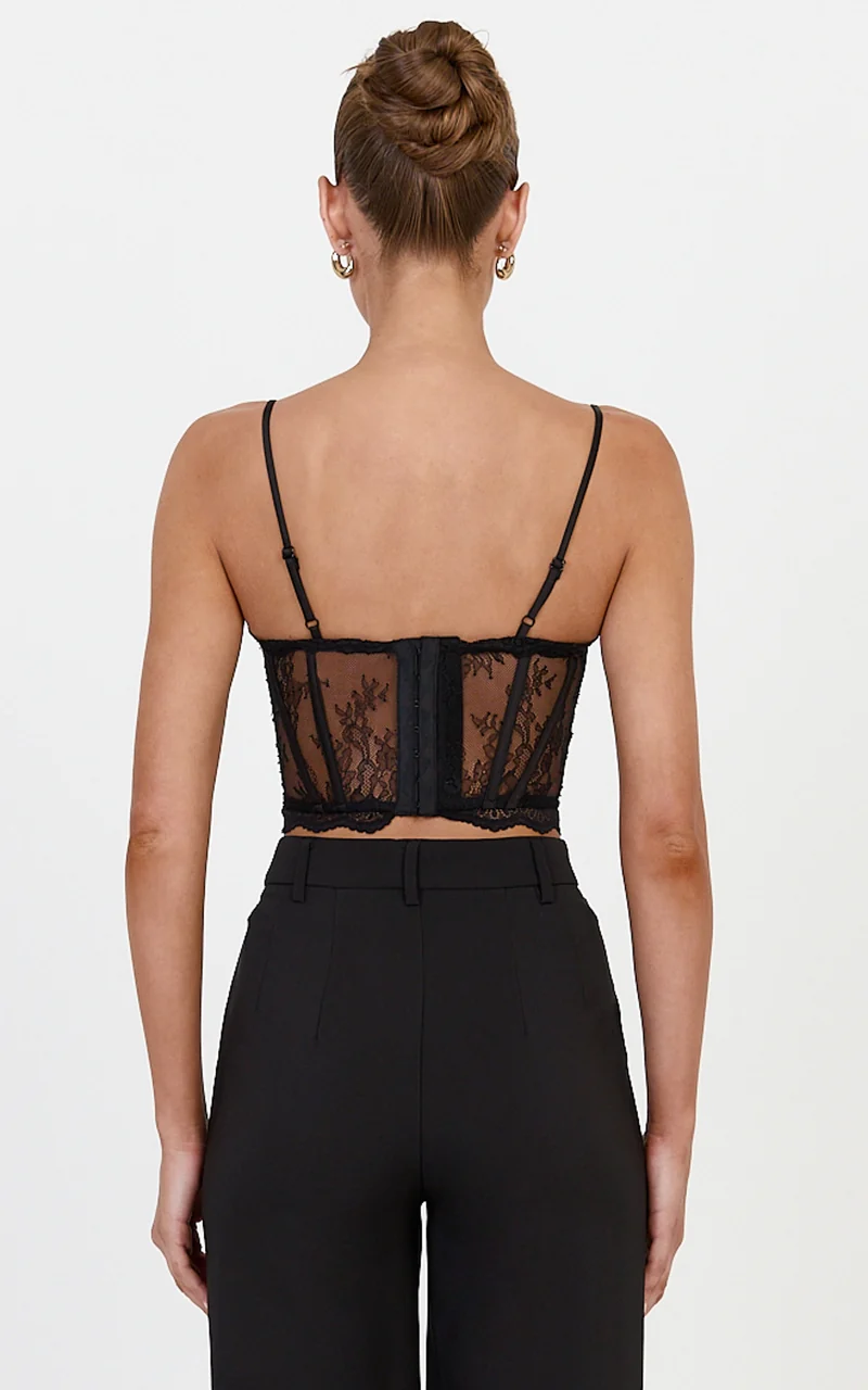 Isabella Top - Lace Bustier Corset Top in Black