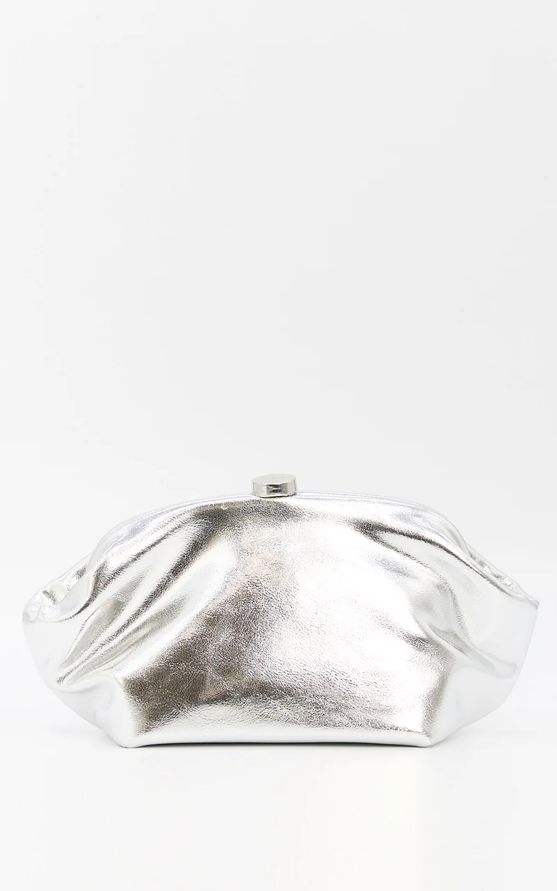 Olga Berg - Tally Metallic Clutch in Silver