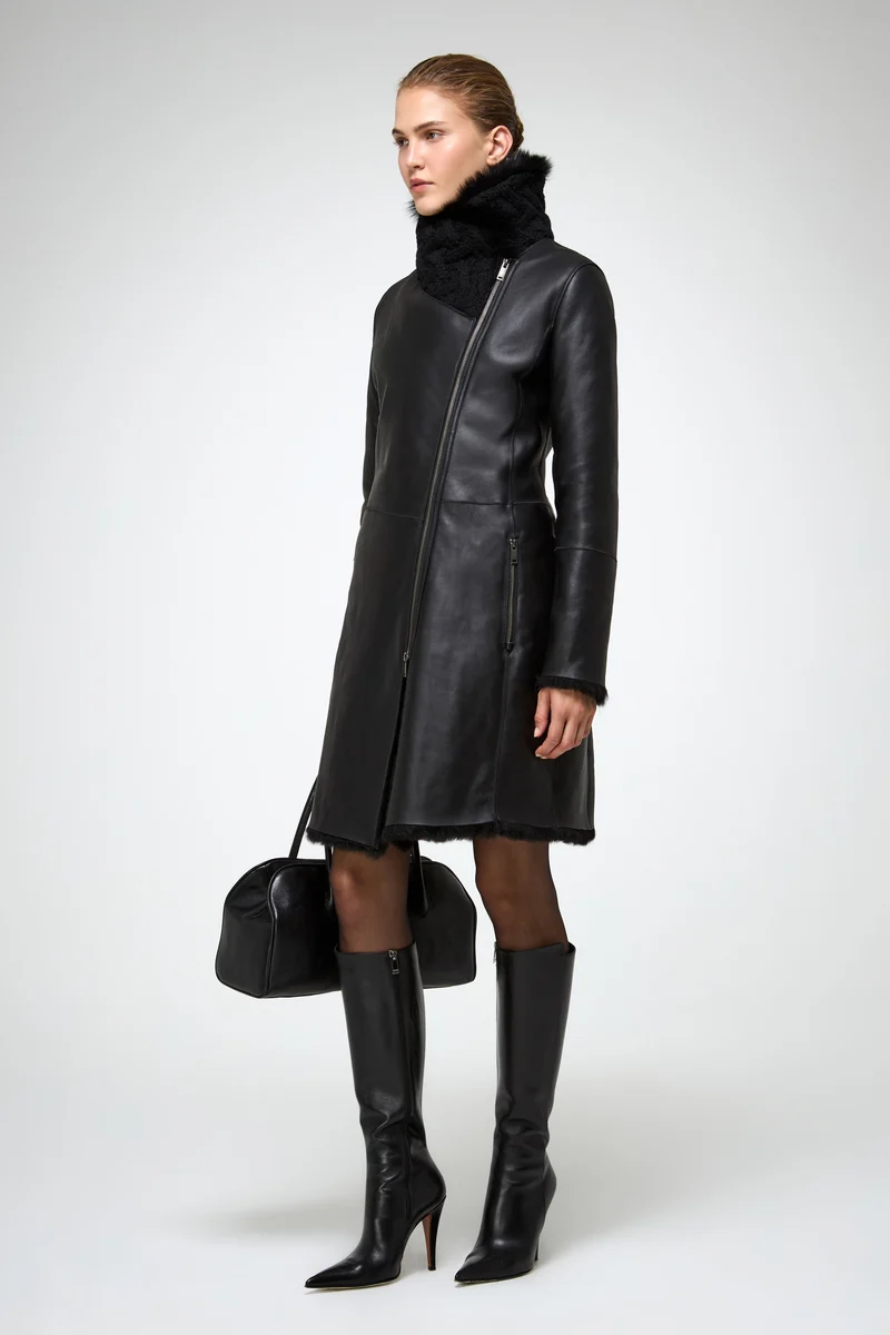 Mylena – Schwarzer Shearling-Mantel Toscana