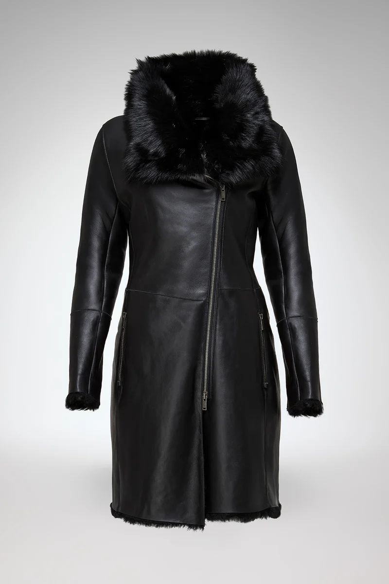 Mylena – Schwarzer Shearling-Mantel Toscana