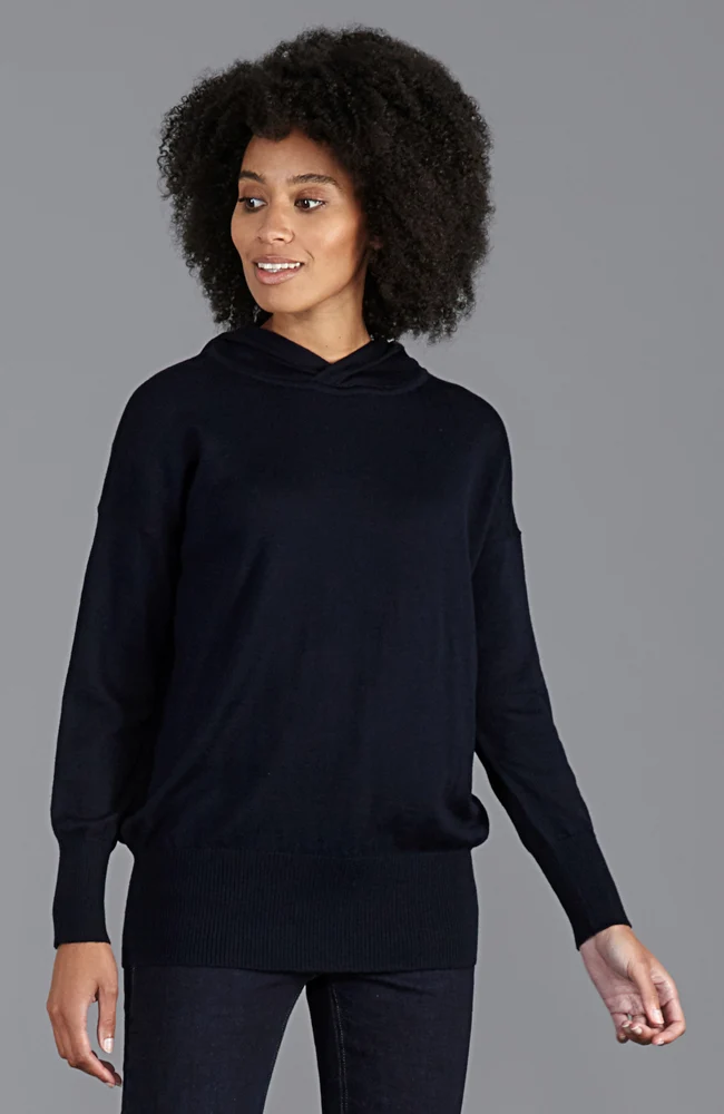 Damen-Pullover mit Kapuze aus reiner, extrafeiner Merinowolle mit entspannter Passform
