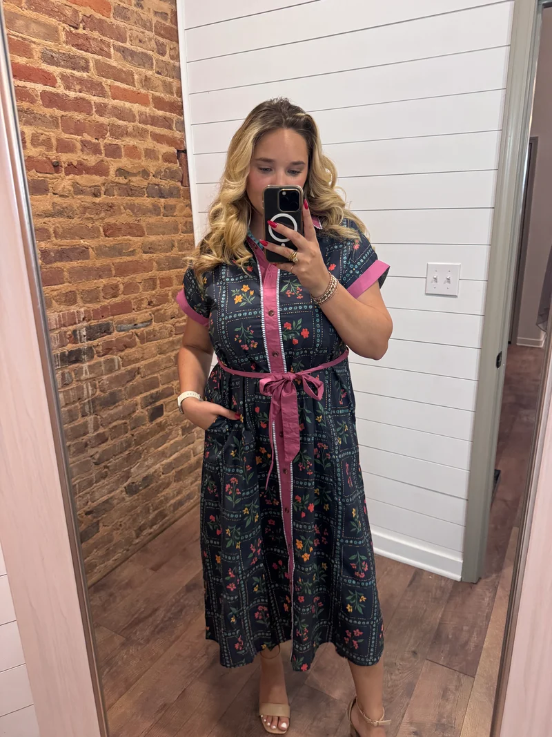 Navy Floral Fall Dress