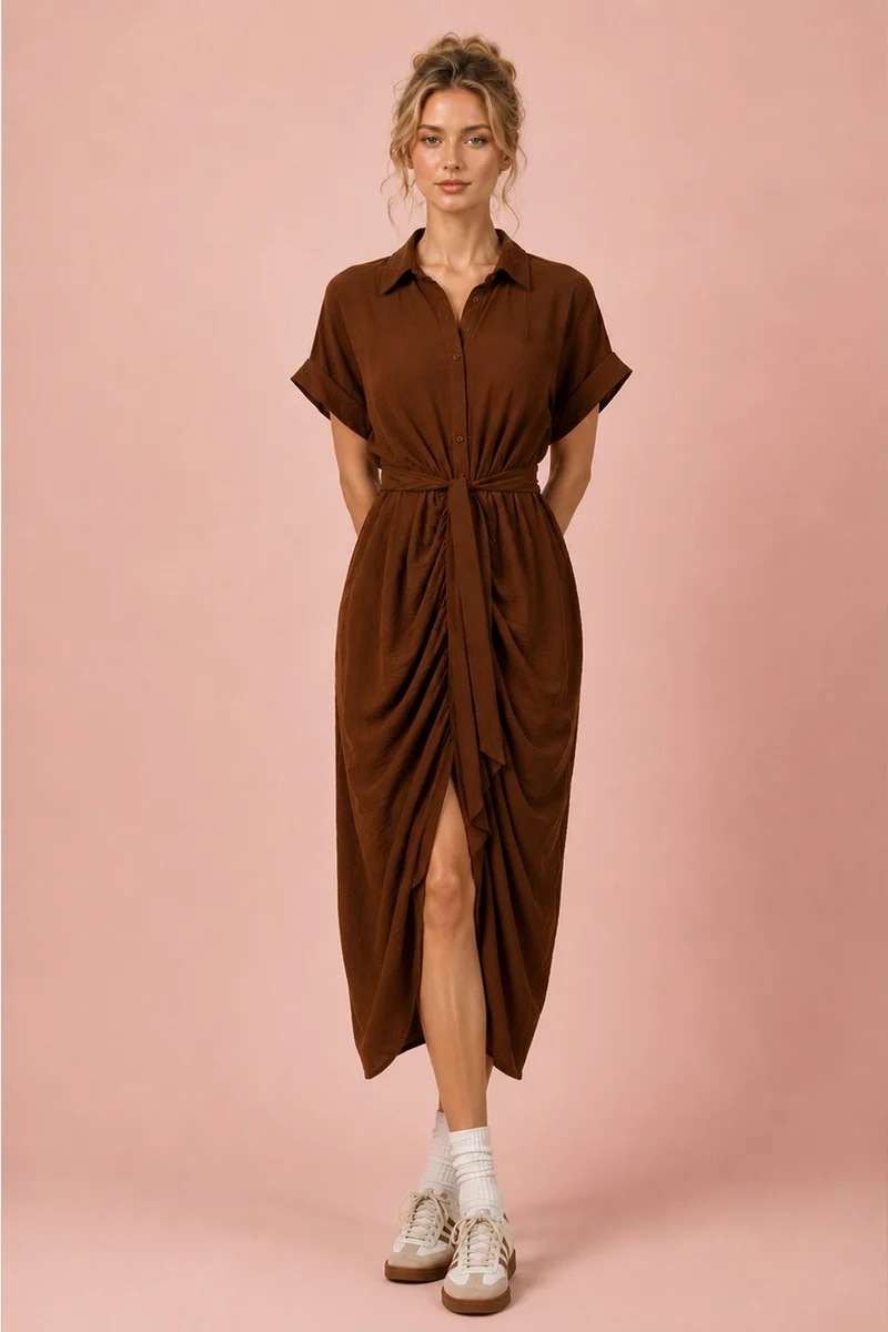 Brown Tie Front Dress