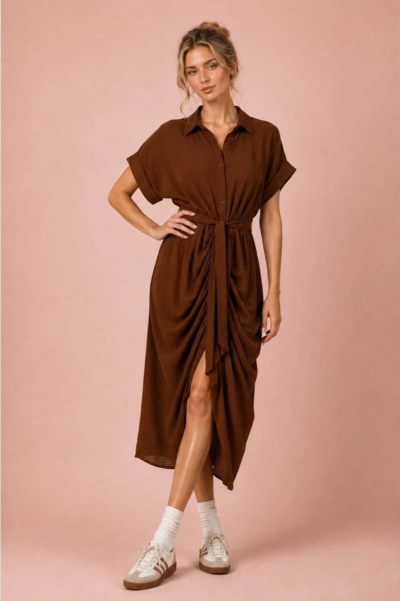 Brown Tie Front Dress