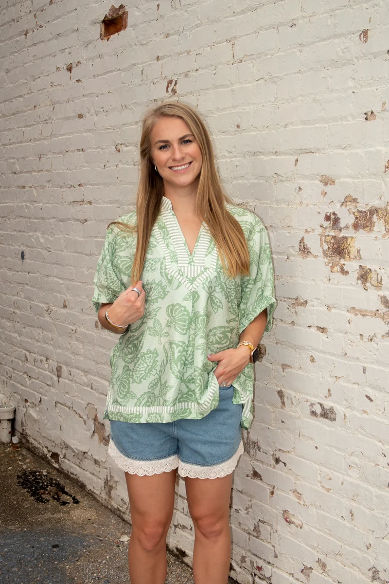 Sage Botanical Print Top