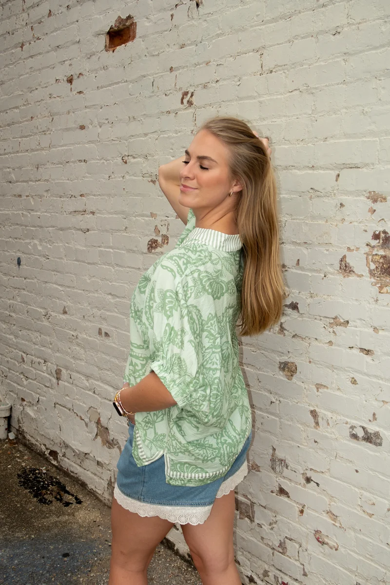Sage Botanical Print Top