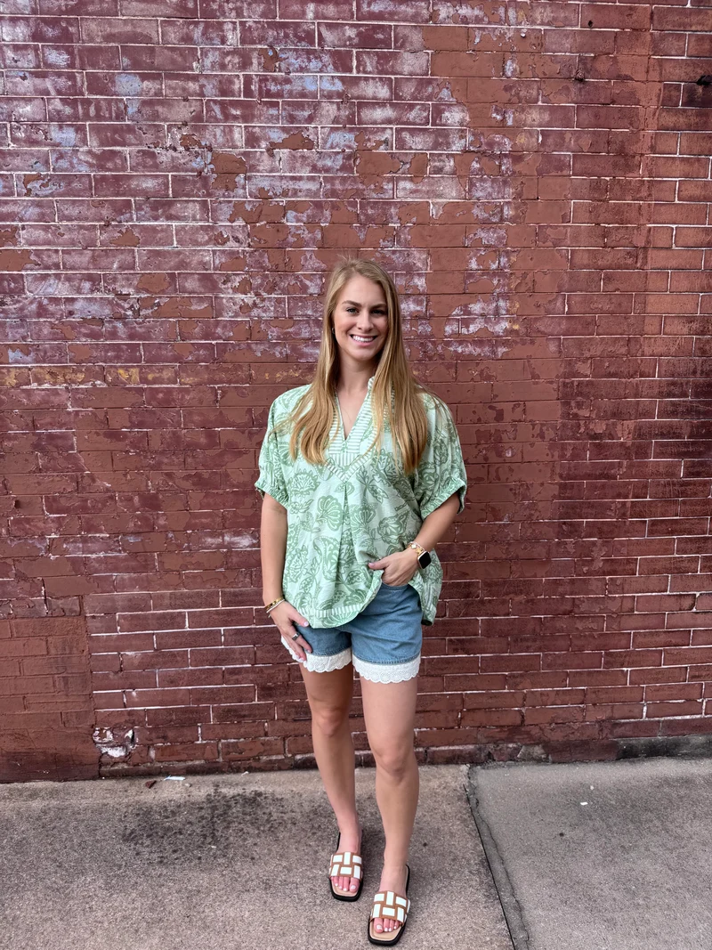 Sage Botanical Print Top