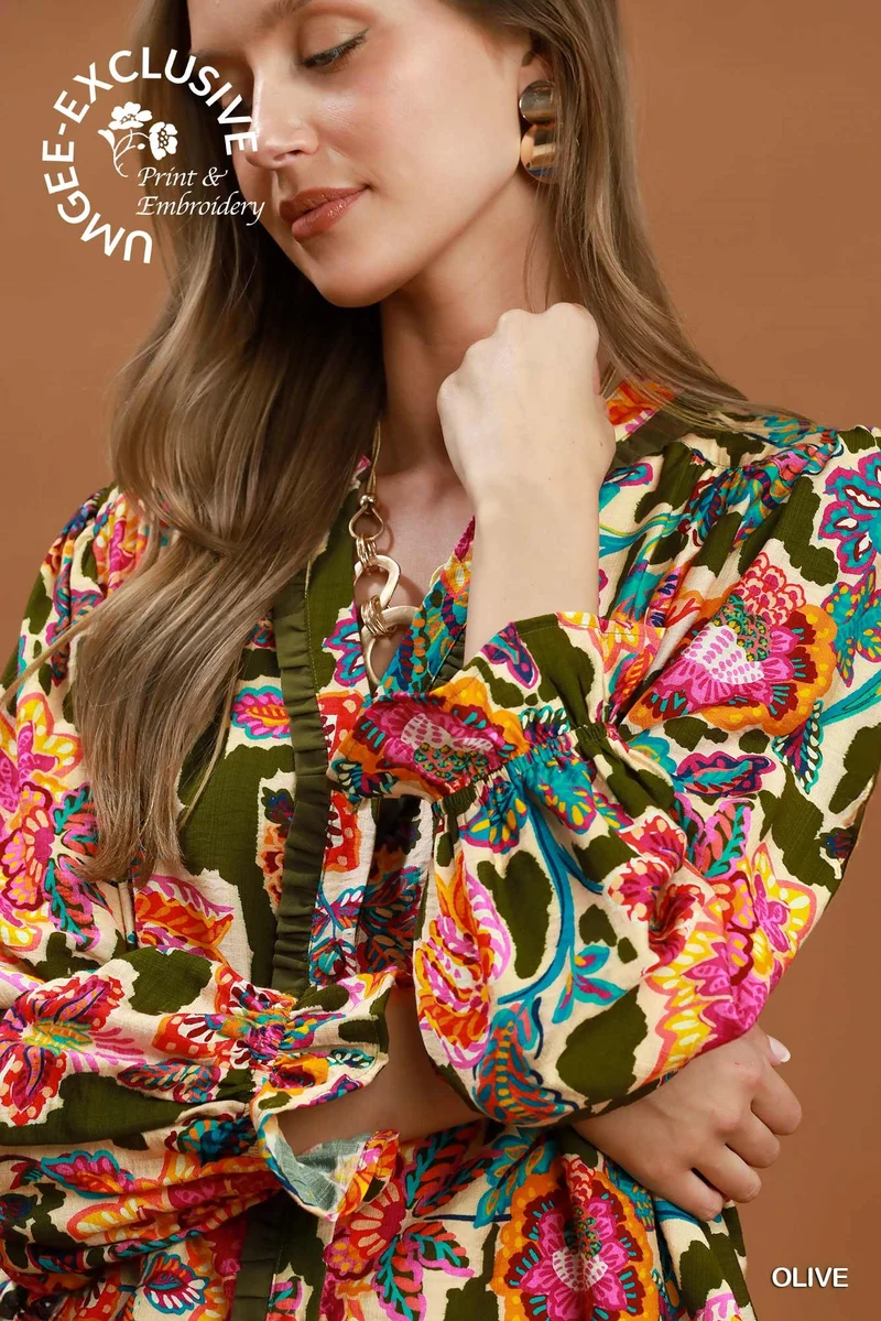 Olive Fall Floral Top