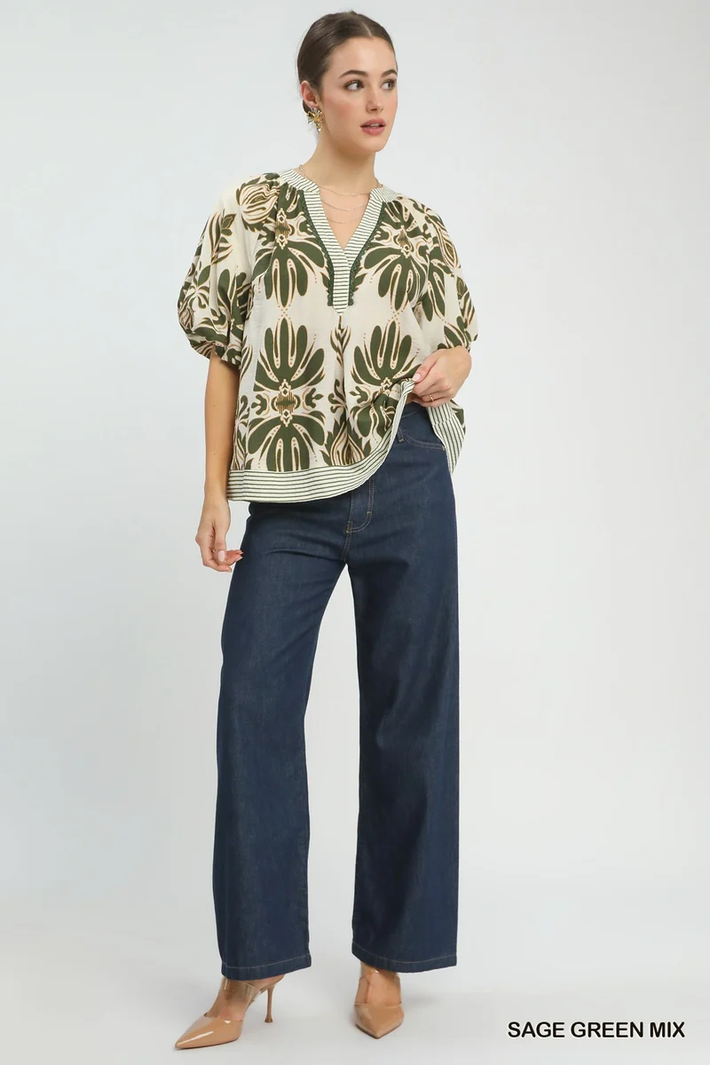 Oak & Ivy Floral Pattered Top