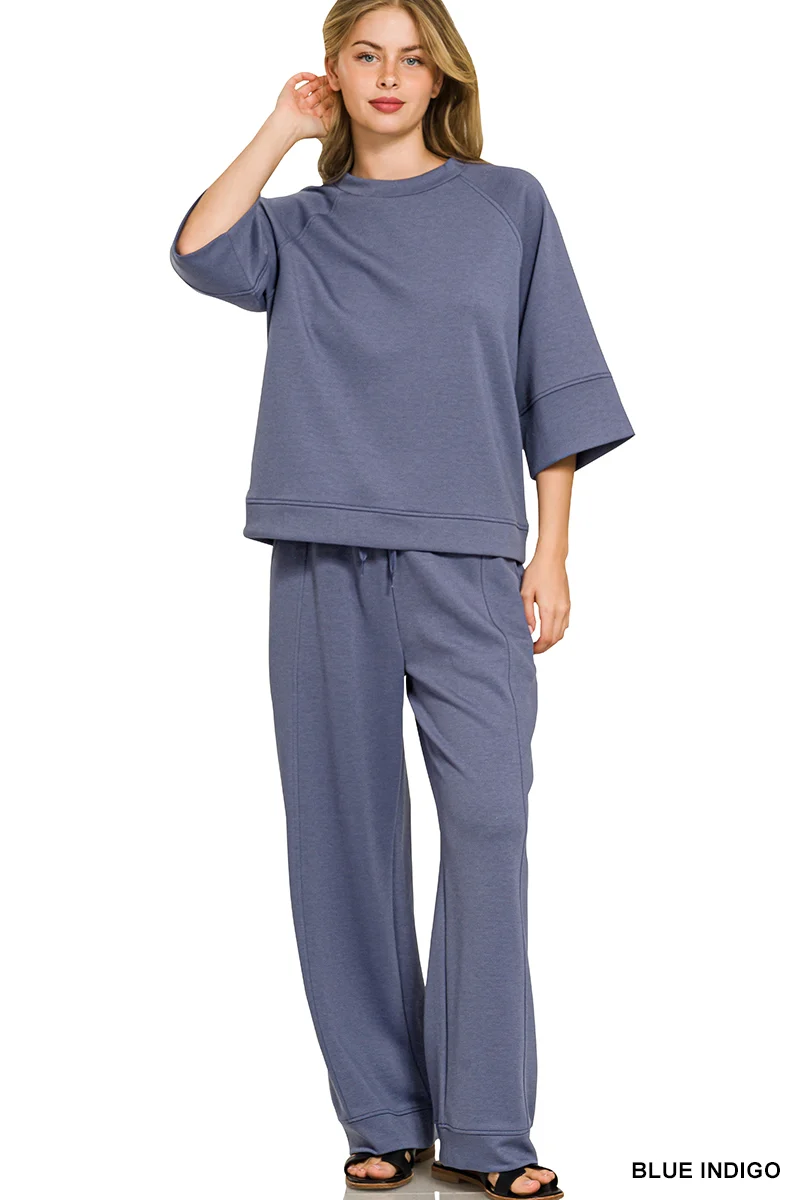 Dusty Blue Suba Short Sleeve Pants Set Regular & Plus