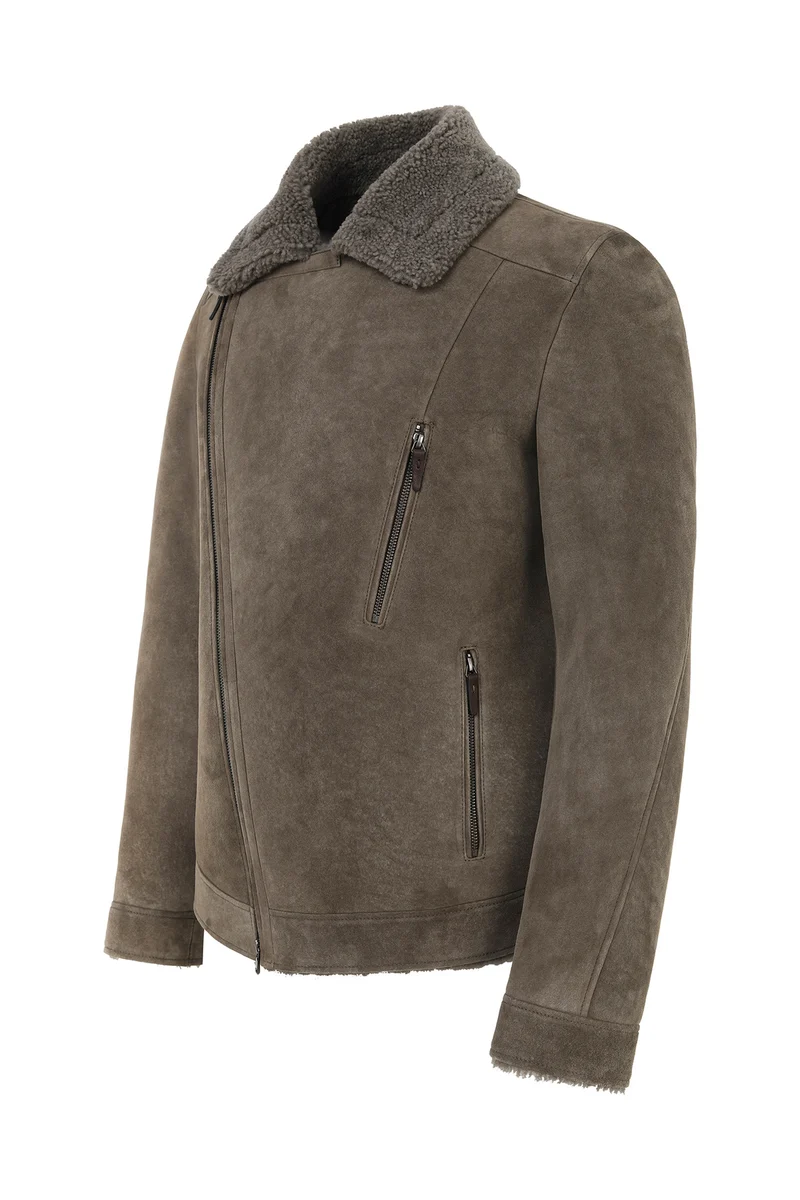 Graue Stone LammfellJacke