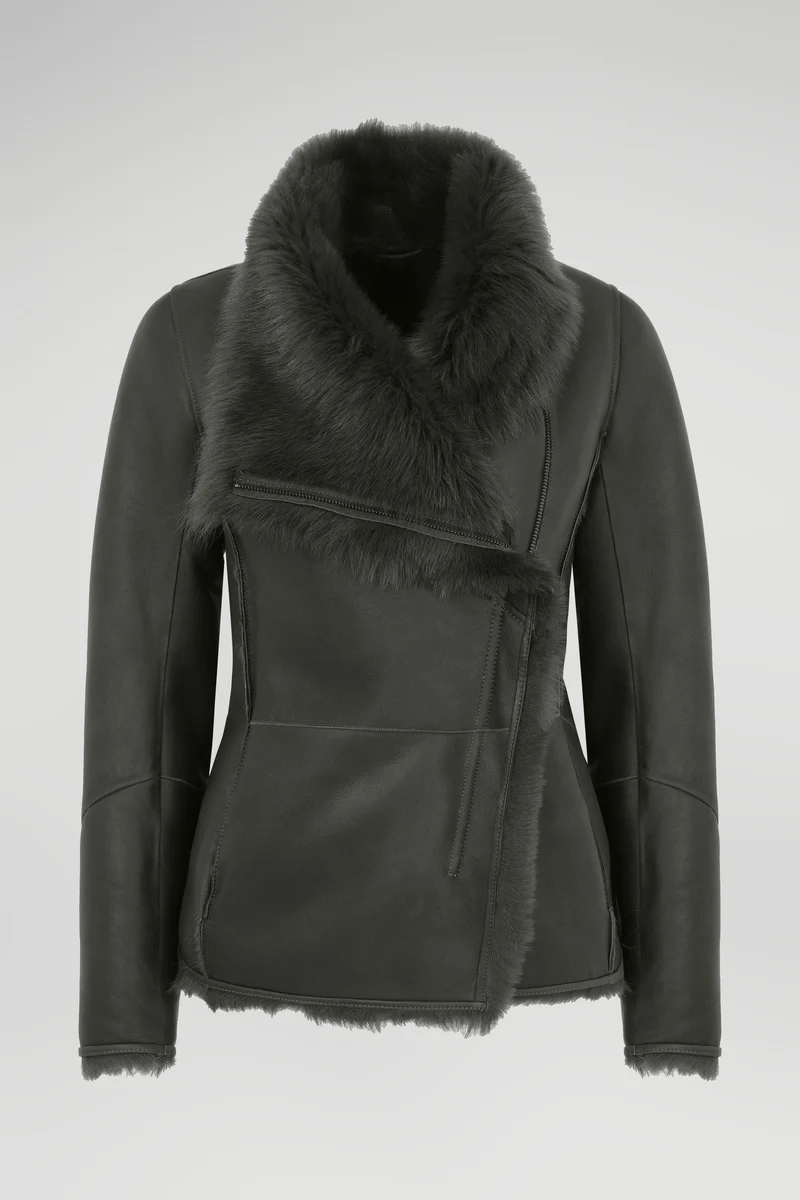 Grüne Lammfelljacke