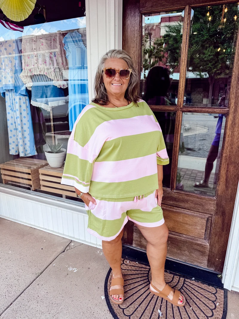 Pink and Green Striped Set