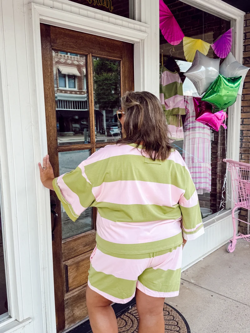 Pink and Green Striped Set
