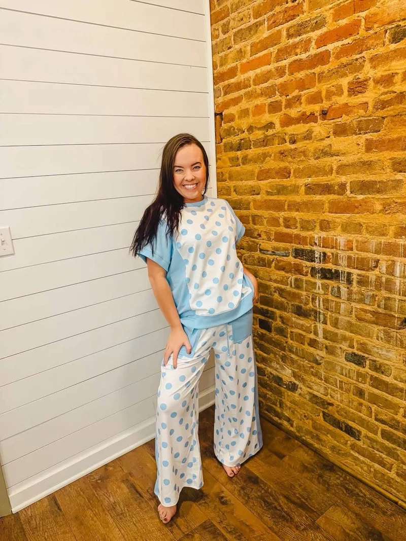 Blue Polka Dot Pants Set