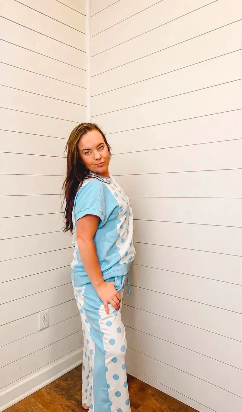 Blue Polka Dot Pants Set