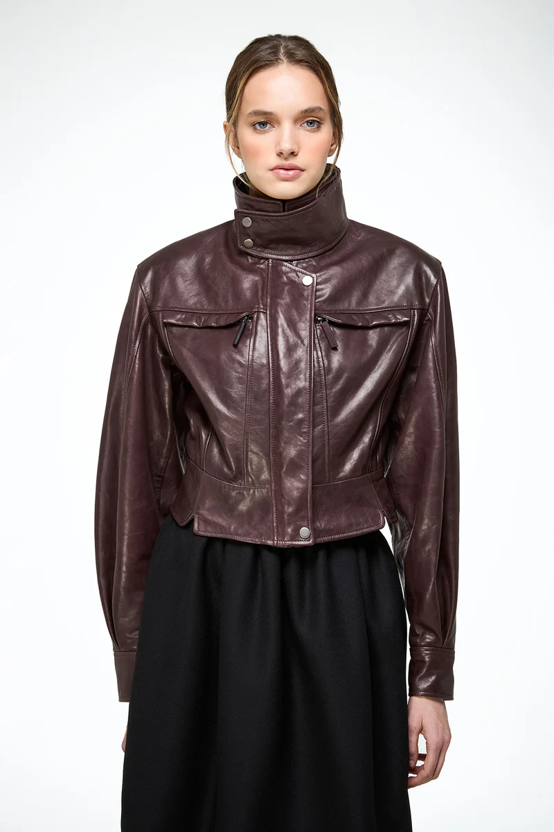 Gaia - Dunkle Bordeaux Lederjacke