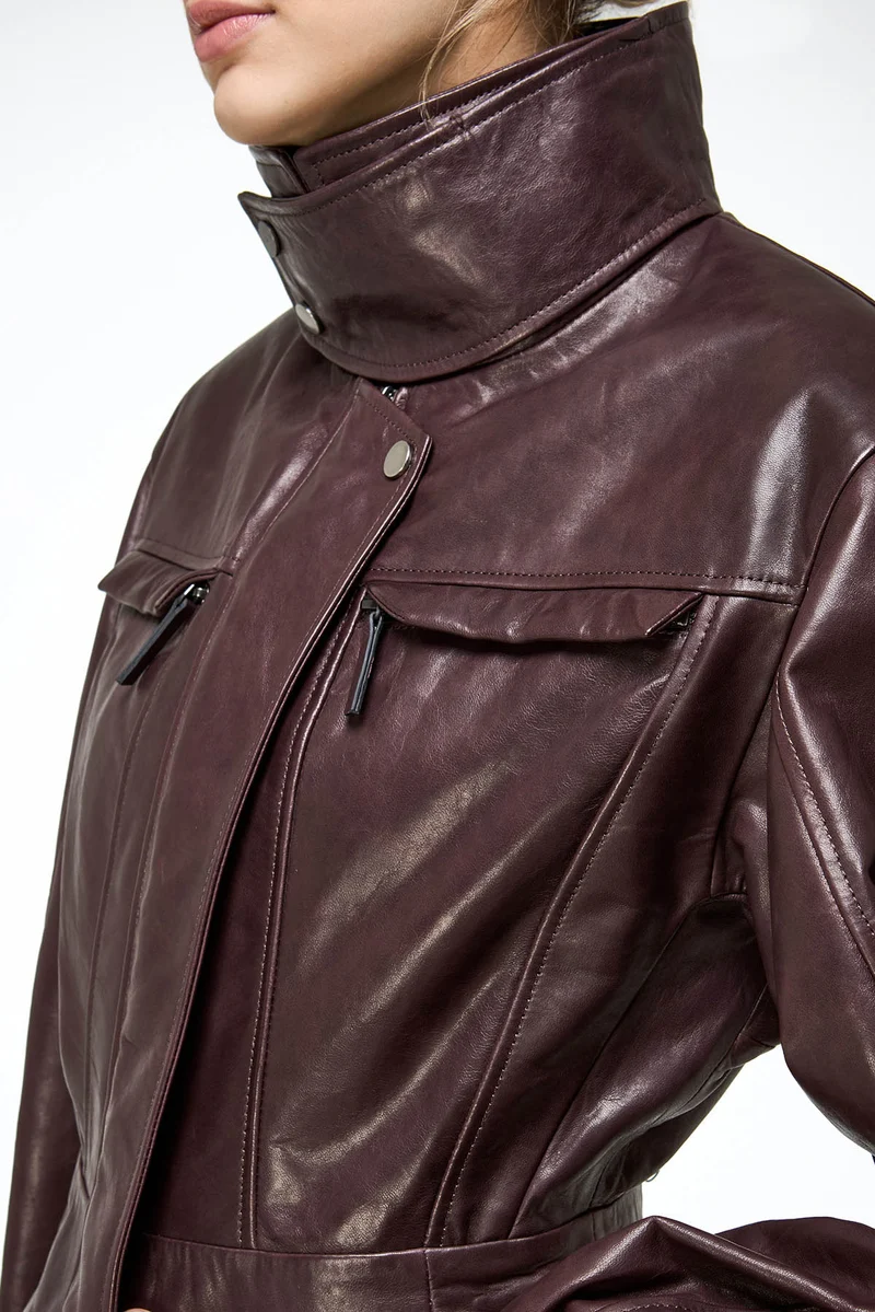 Gaia - Dunkle Bordeaux Lederjacke