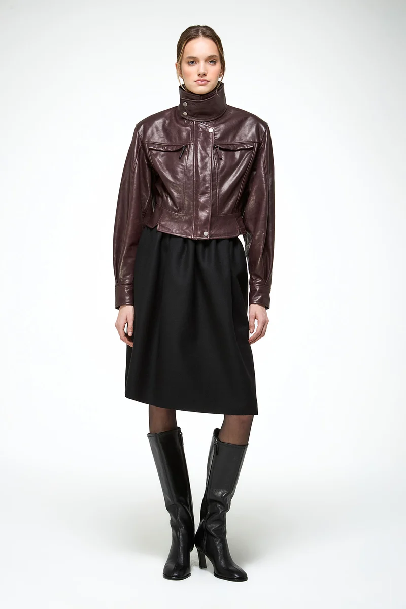 Gaia - Dunkle Bordeaux Lederjacke