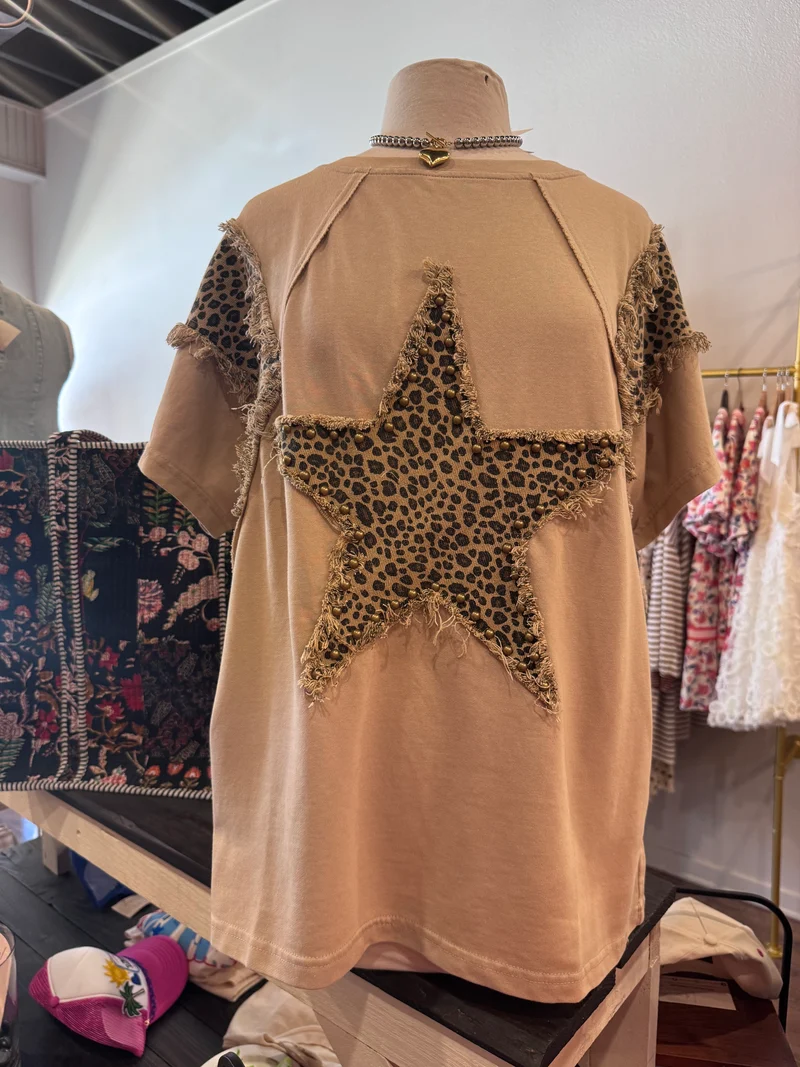 Patchwork Vintage Star Cheetah Print Tee
