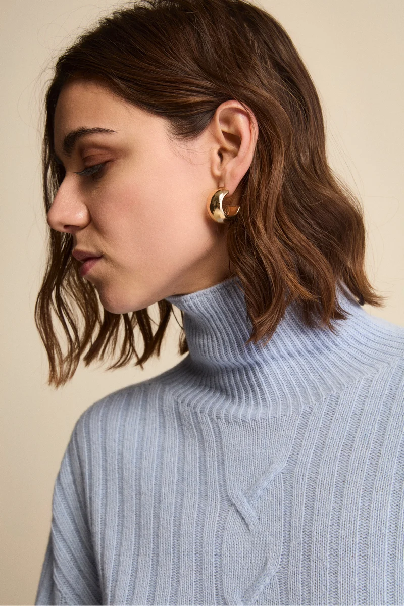 Dolcevita in Lana e Cashmere con Treccia - AZZURRO