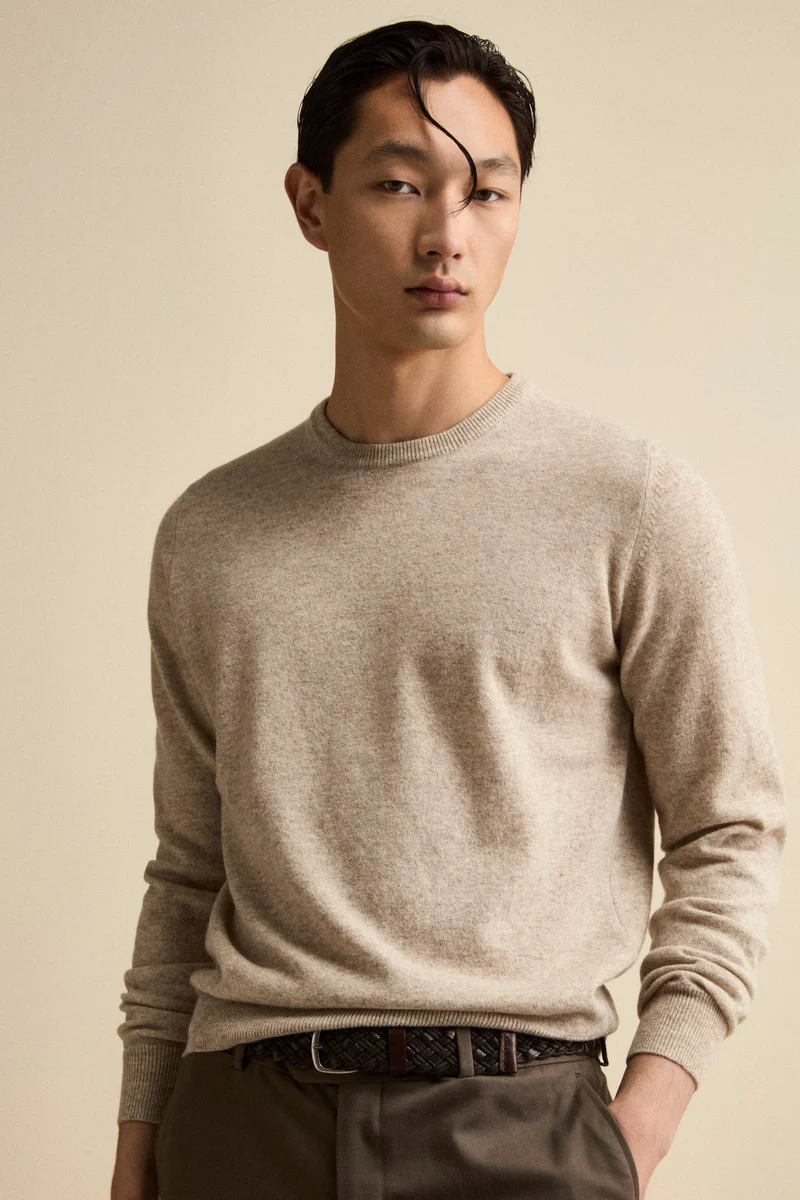Maglia Girocollo Regular Fit in Lana Merino - NATURALE