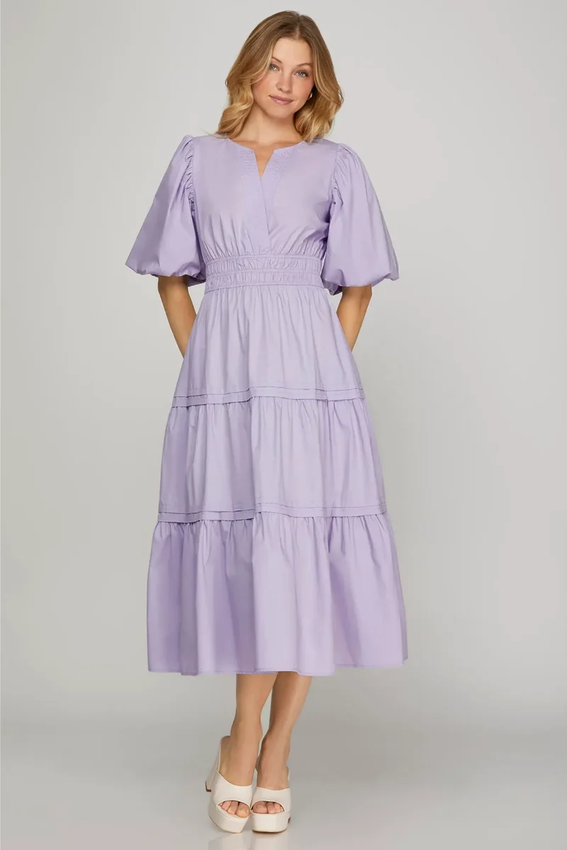 Lilac Dress With Puff Sleeves