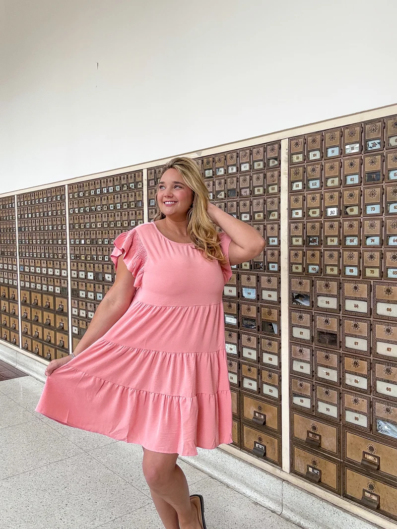 Peach Flutter Sleeve Dress