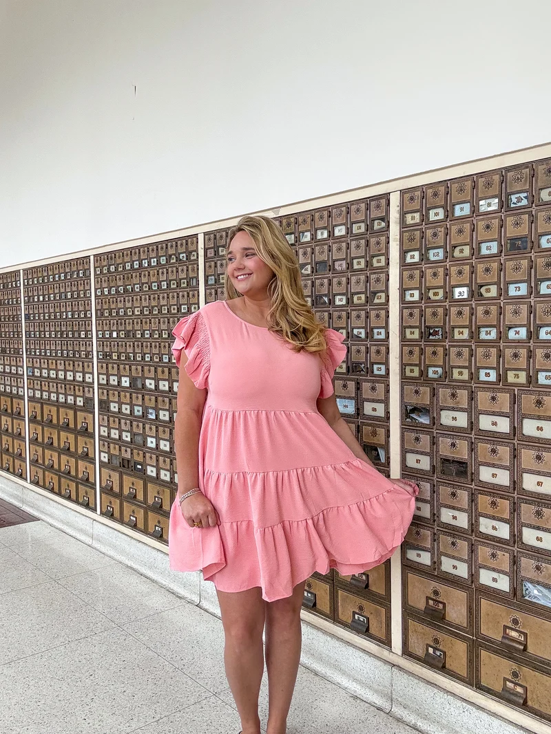 Peach Flutter Sleeve Dress