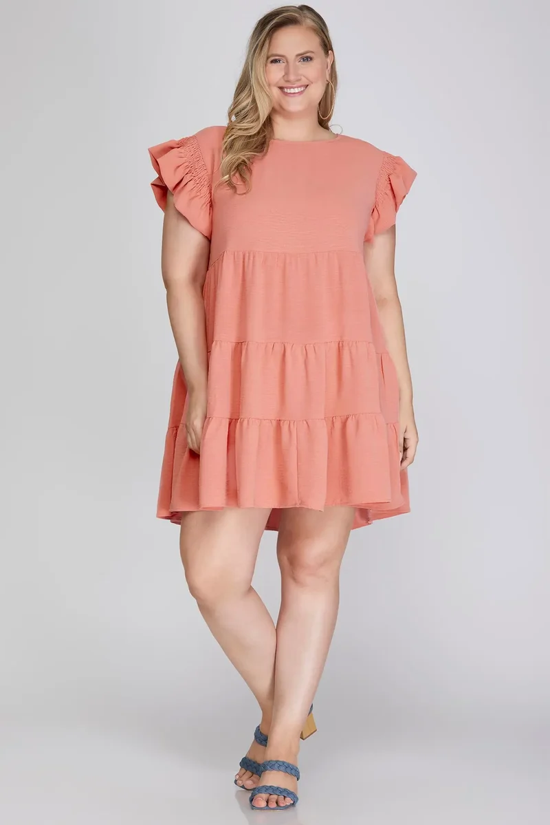 Peach Flutter Sleeve Dress