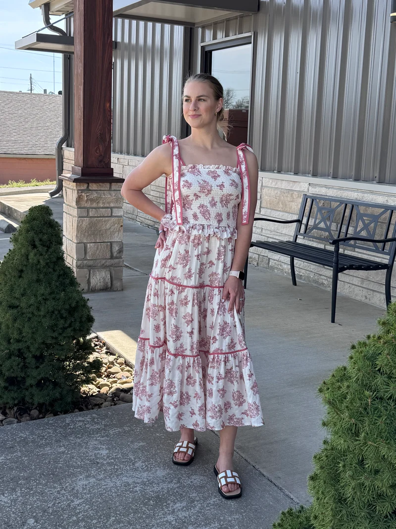 Tie Top Dress With Floral Print