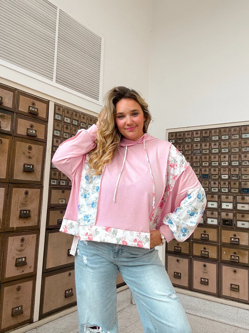 Floral Color Block Lightweight Hoodie