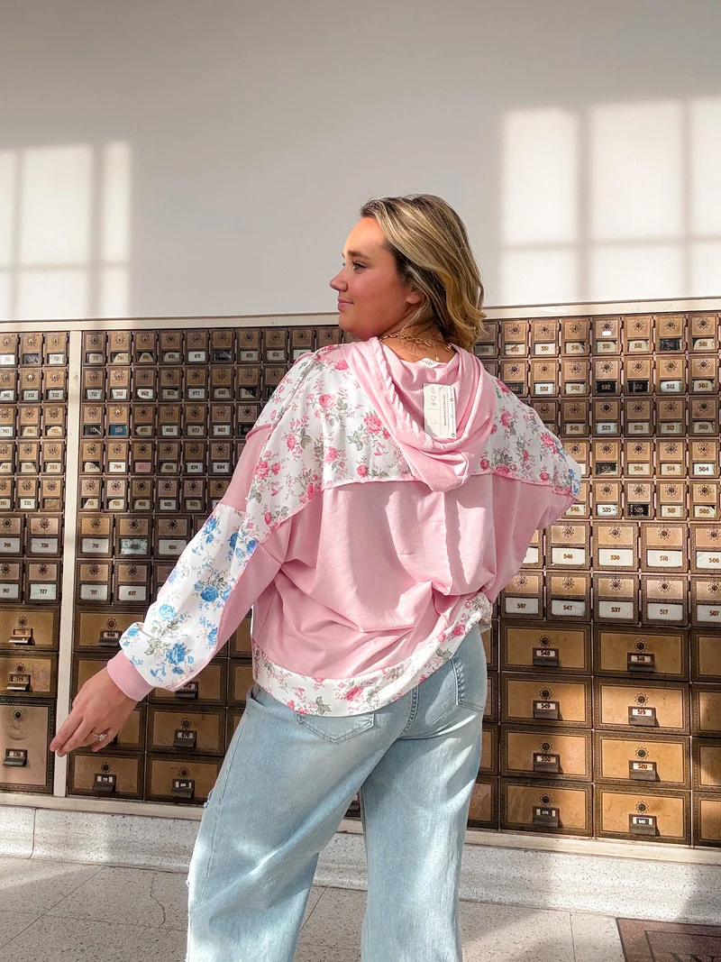 Floral Color Block Lightweight Hoodie