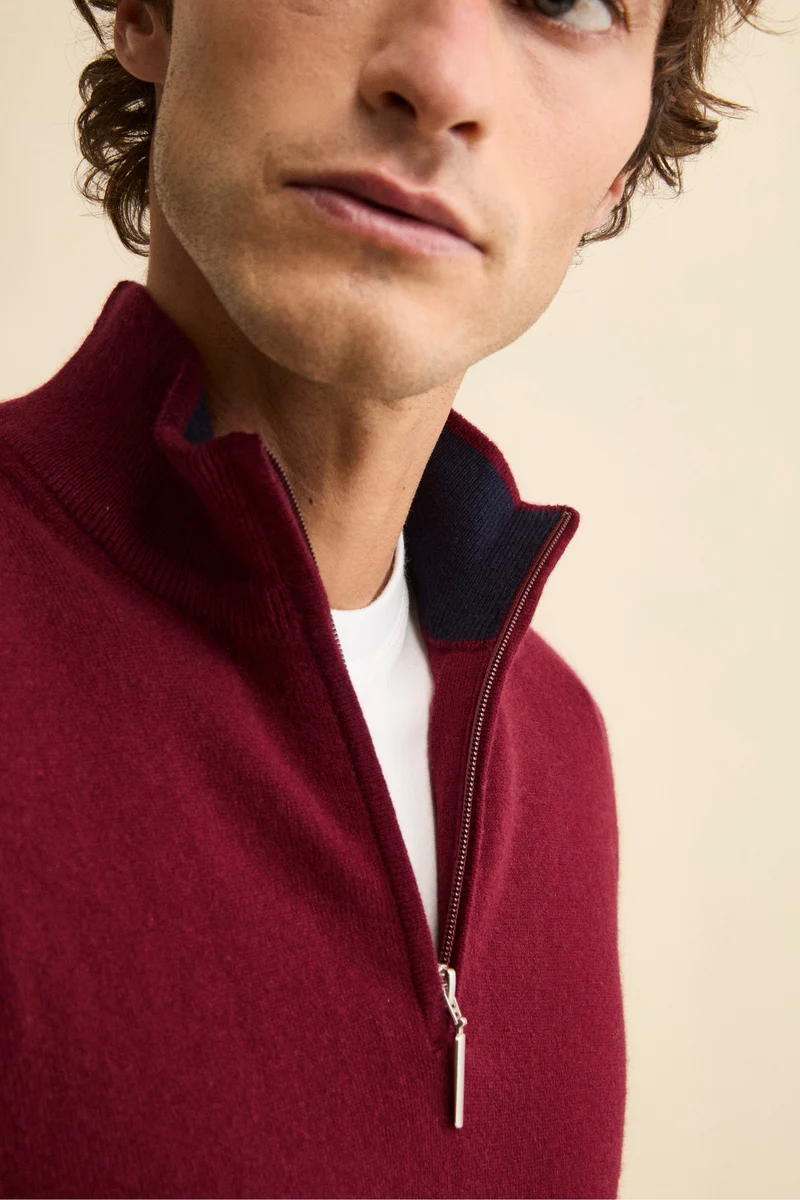 Lupetto con Zip in Lana e Cashmere - BORDEAUX